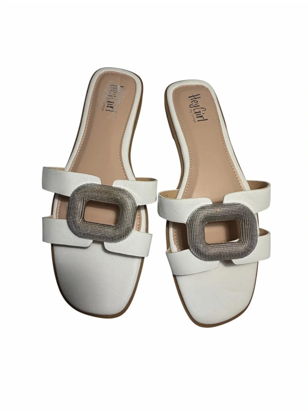 Corkys Ring around the Rosie White Slide Sandals with Decorative Buckle Sz 10